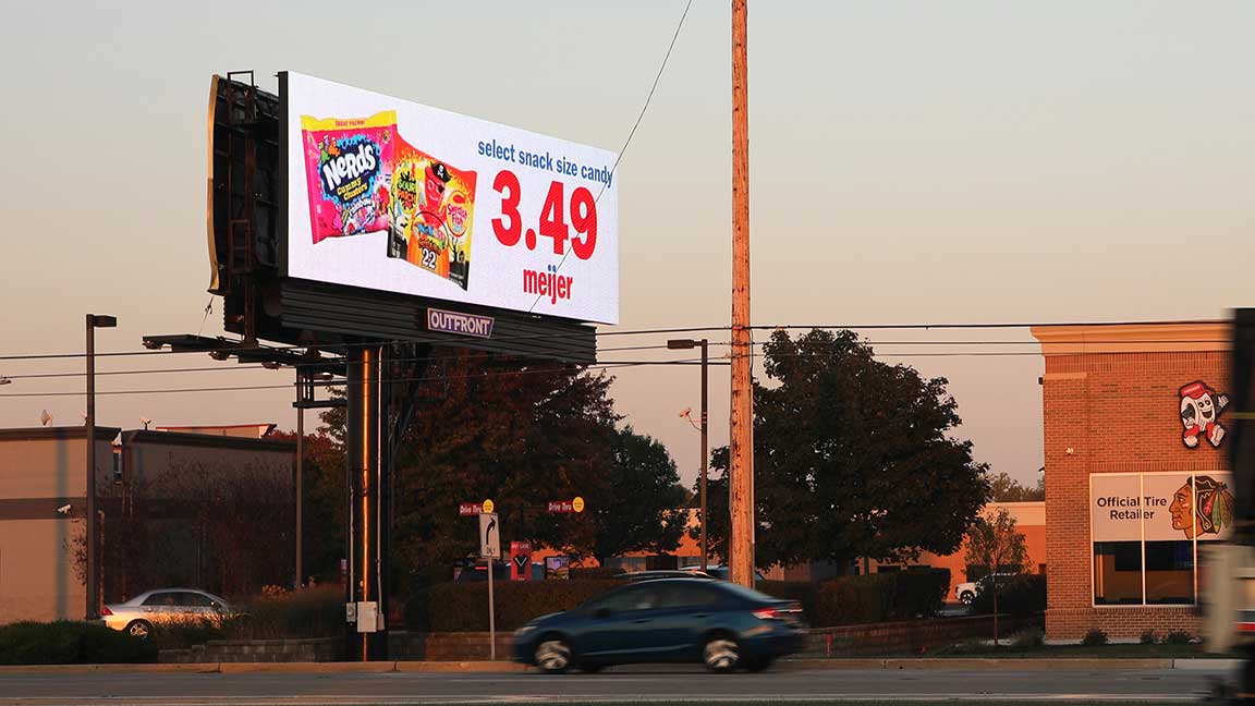Meijer DOOH billboard showing deals on candy