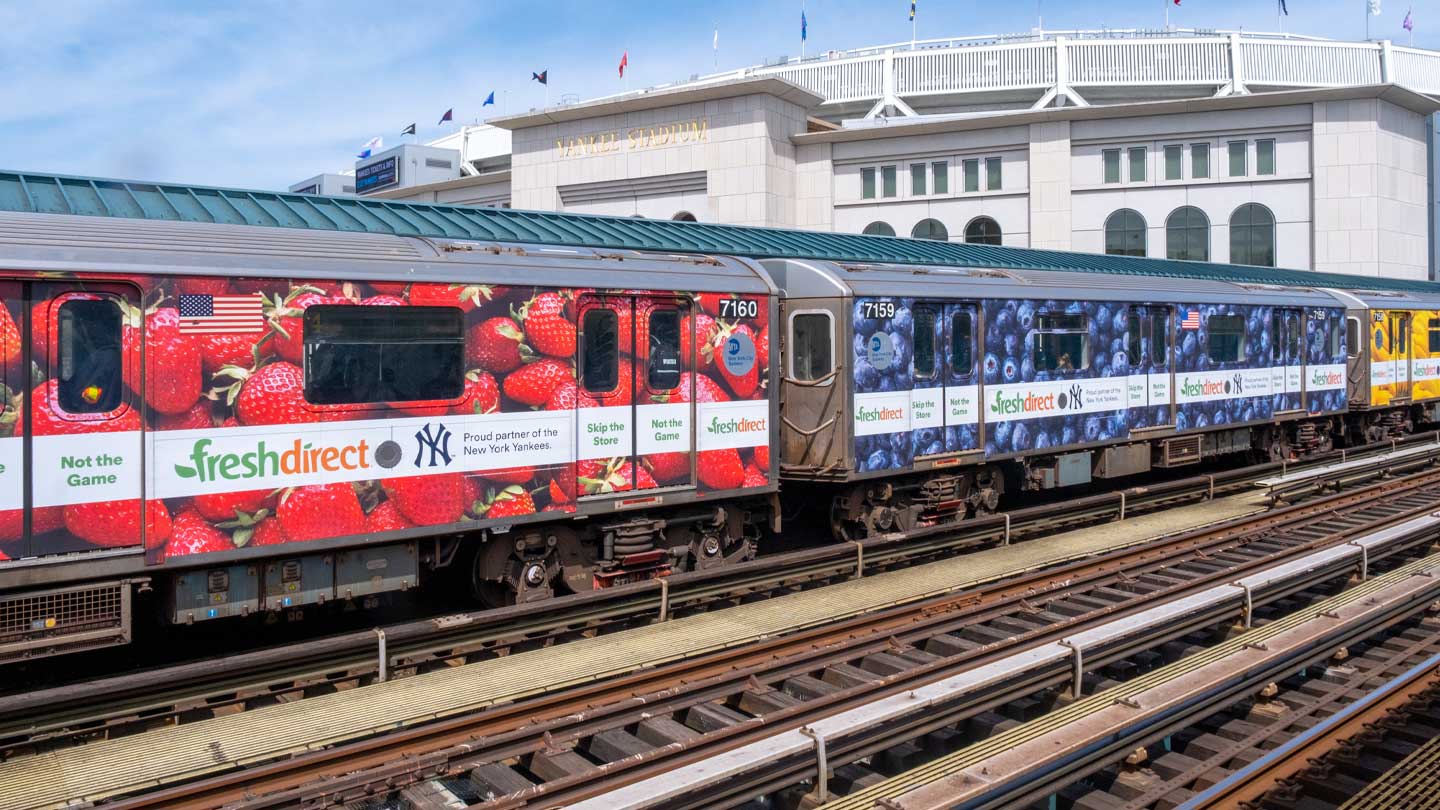 out of home transit subway wrap advertising freshdirect new york city