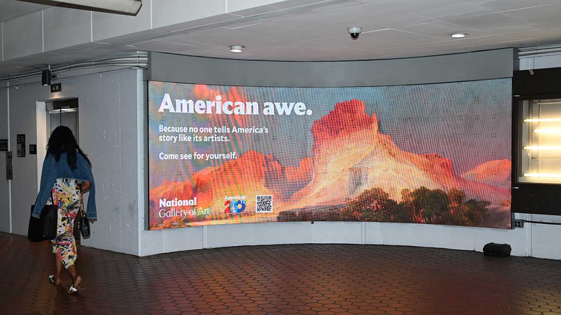 National Gallery of Art digital ad celebrating America250 at Washington, D.C. Metrorail station