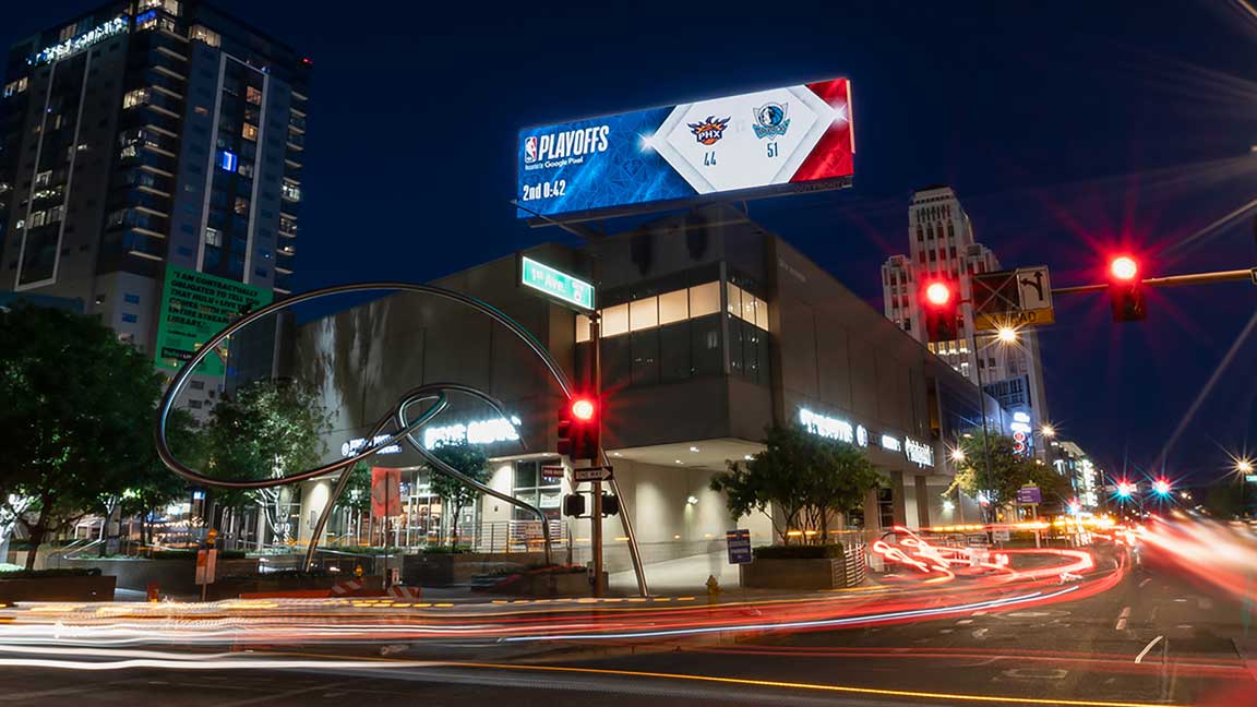Digital bulletin advertising NBA playoffs in downtown Phoenix