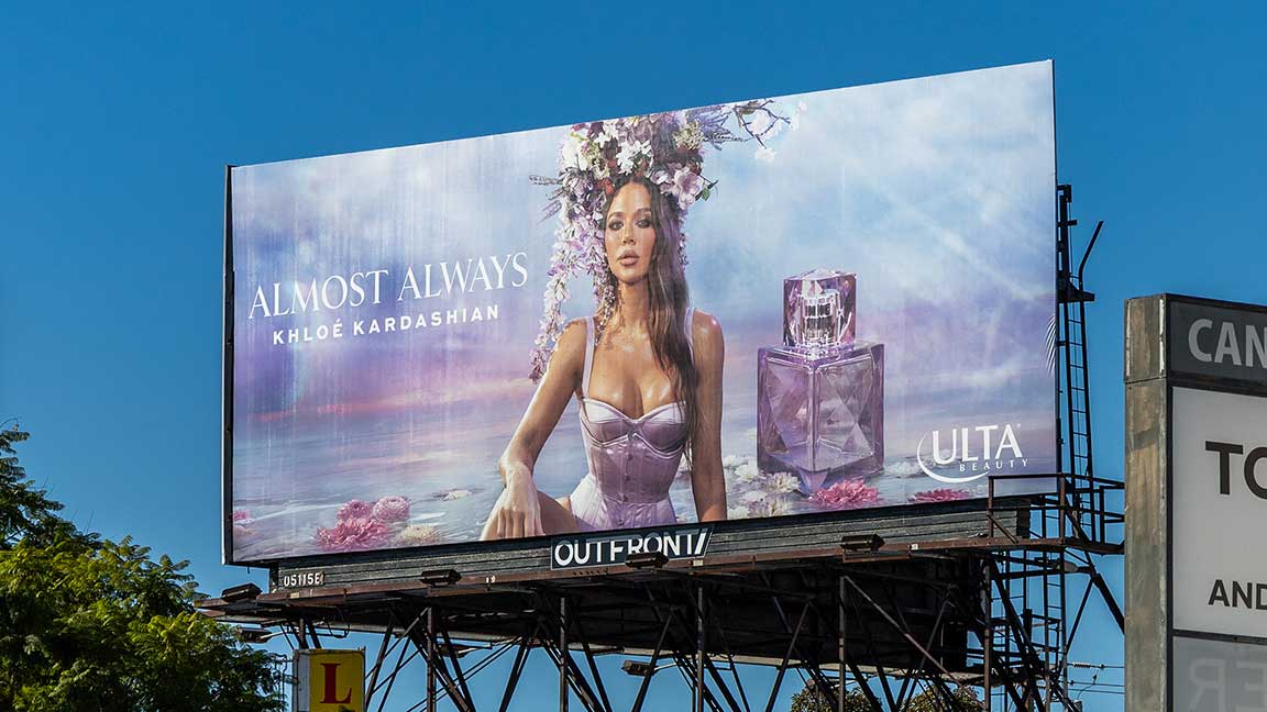Khloe Kardashian almost always perfume ad on Los Angeles poster