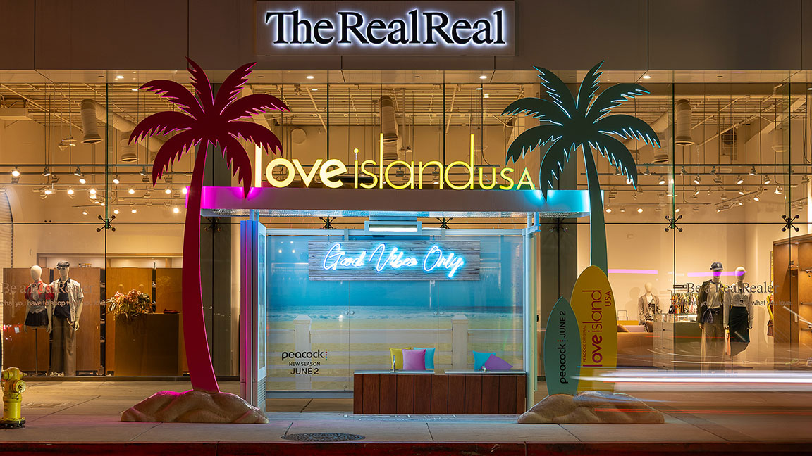 Peacock Love Island bus shelter in West Hollywood