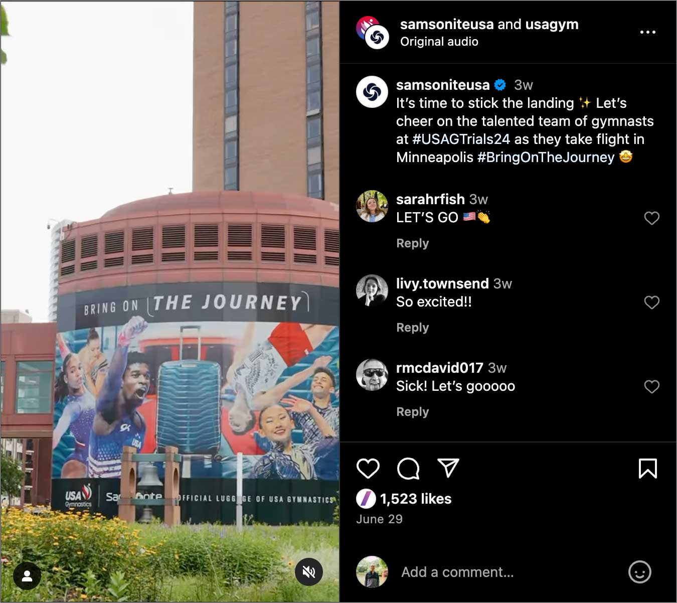 Samsonite Instagram post