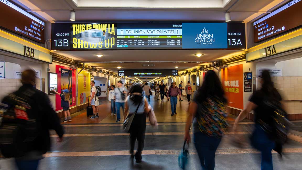 LASEC DOOH IRL advertising on new digital displays in Union Station Los Angeles