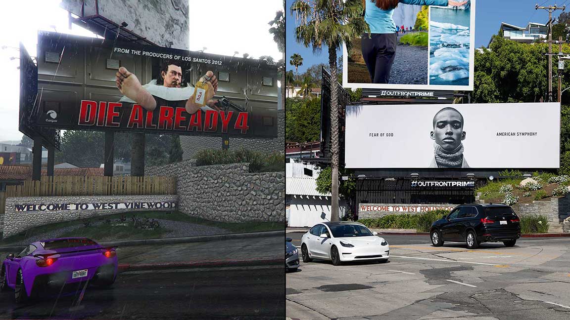 The GTA V version of our Sunset Turn and Sunrise billboards on Sunset Blvd. in West Hollywood