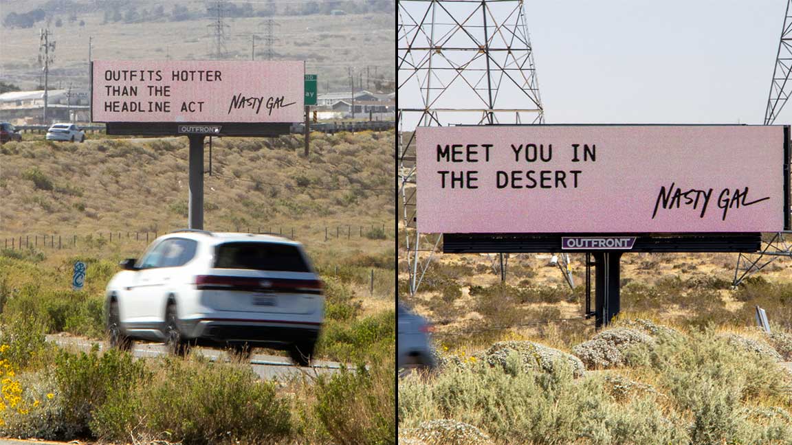 contextually relevant Nasty Gal creative on digital billboards near Coachella