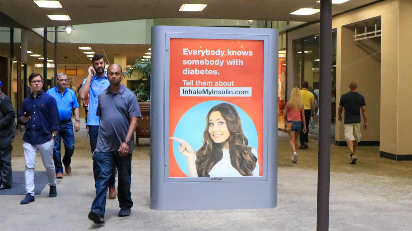 kiosk out of home advertising in dallas for afrezza