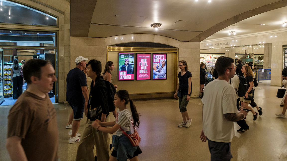 Fordham University ad on Grand Central Terminal Liveboard Network