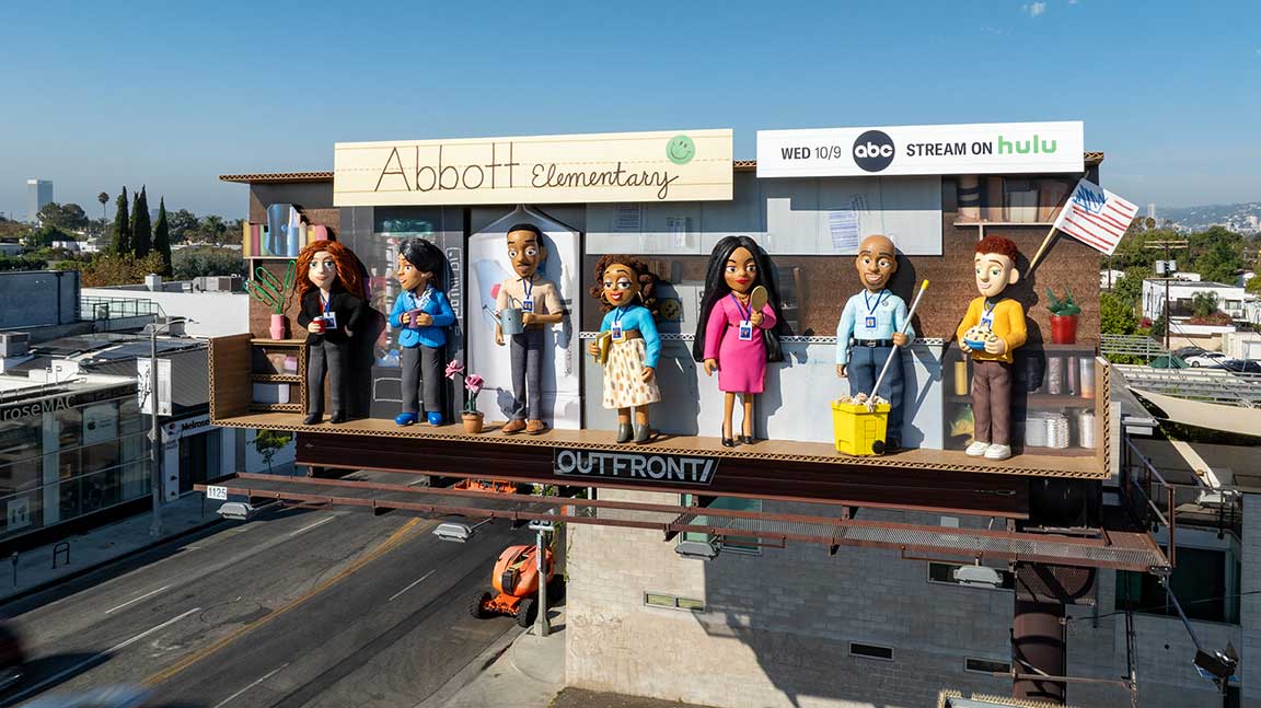 OBIE Award-winning ABC Abbott Elementary 3D diorama buildout on Los Angeles billboard
