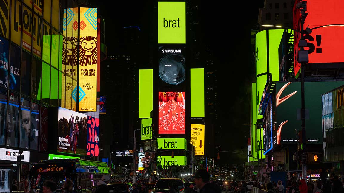 Charli XCX brat digital billboards in Times Square