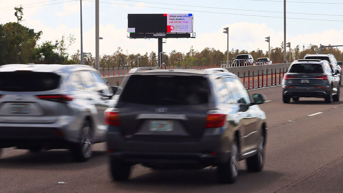 Post-hurricane billboard glitch PSA for Florida Crisis Recovery Center