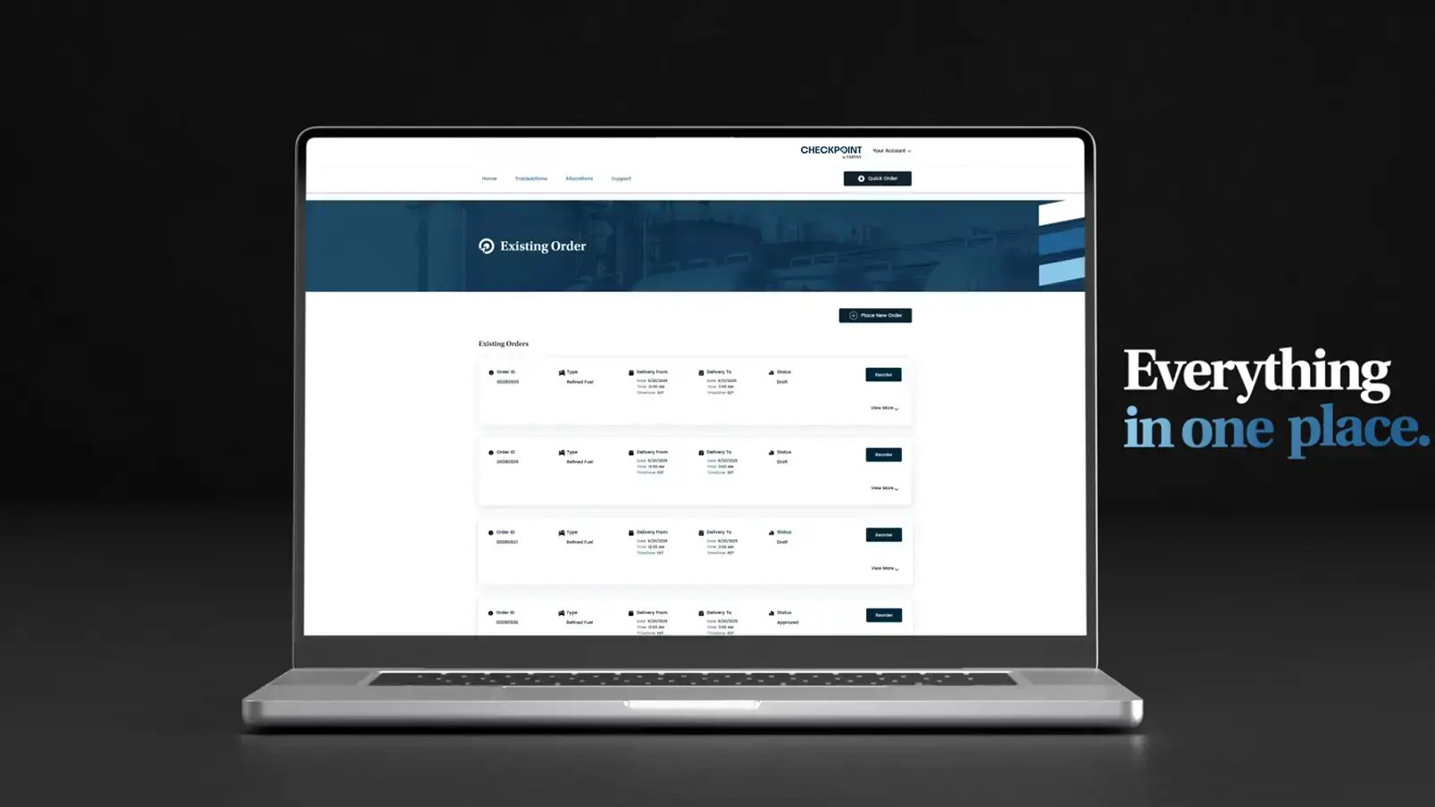 Screenshot of Checkpoint showing ordering.