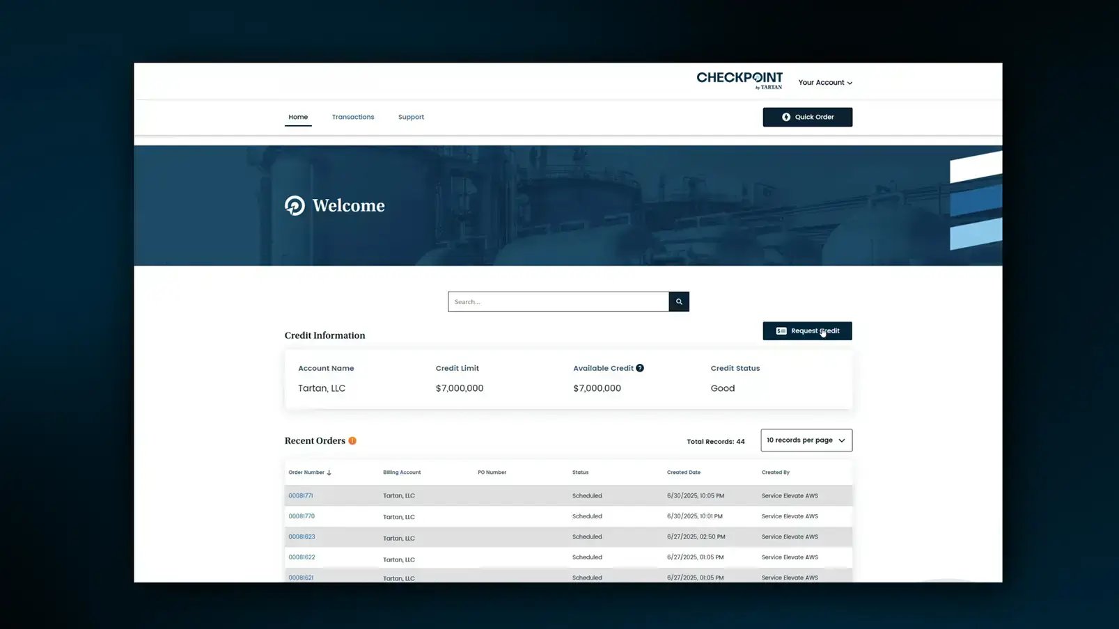 Screenshot of the dashboard within Checkpoint.