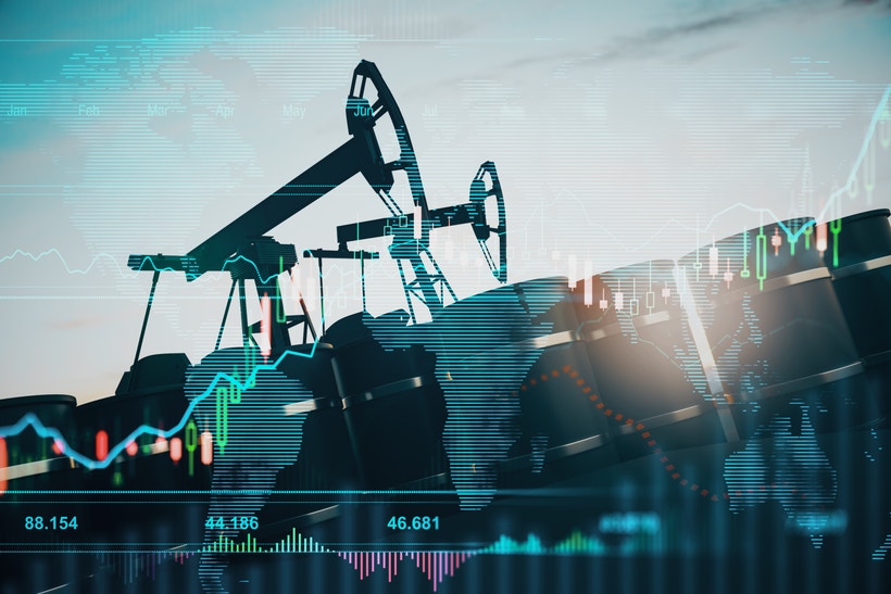 oil rigs and financial graphs overlaid