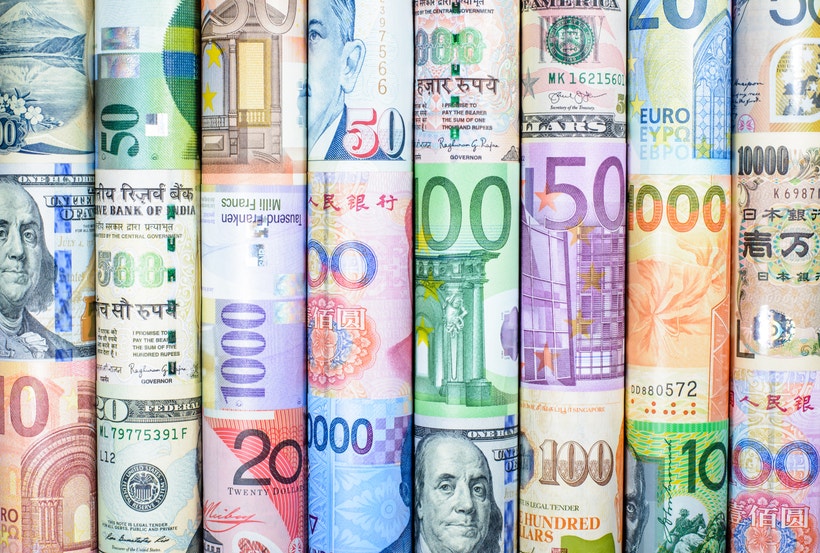 euros and dollars rolled up