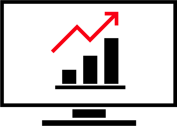 computer monitor with a chart and arrow pointed up