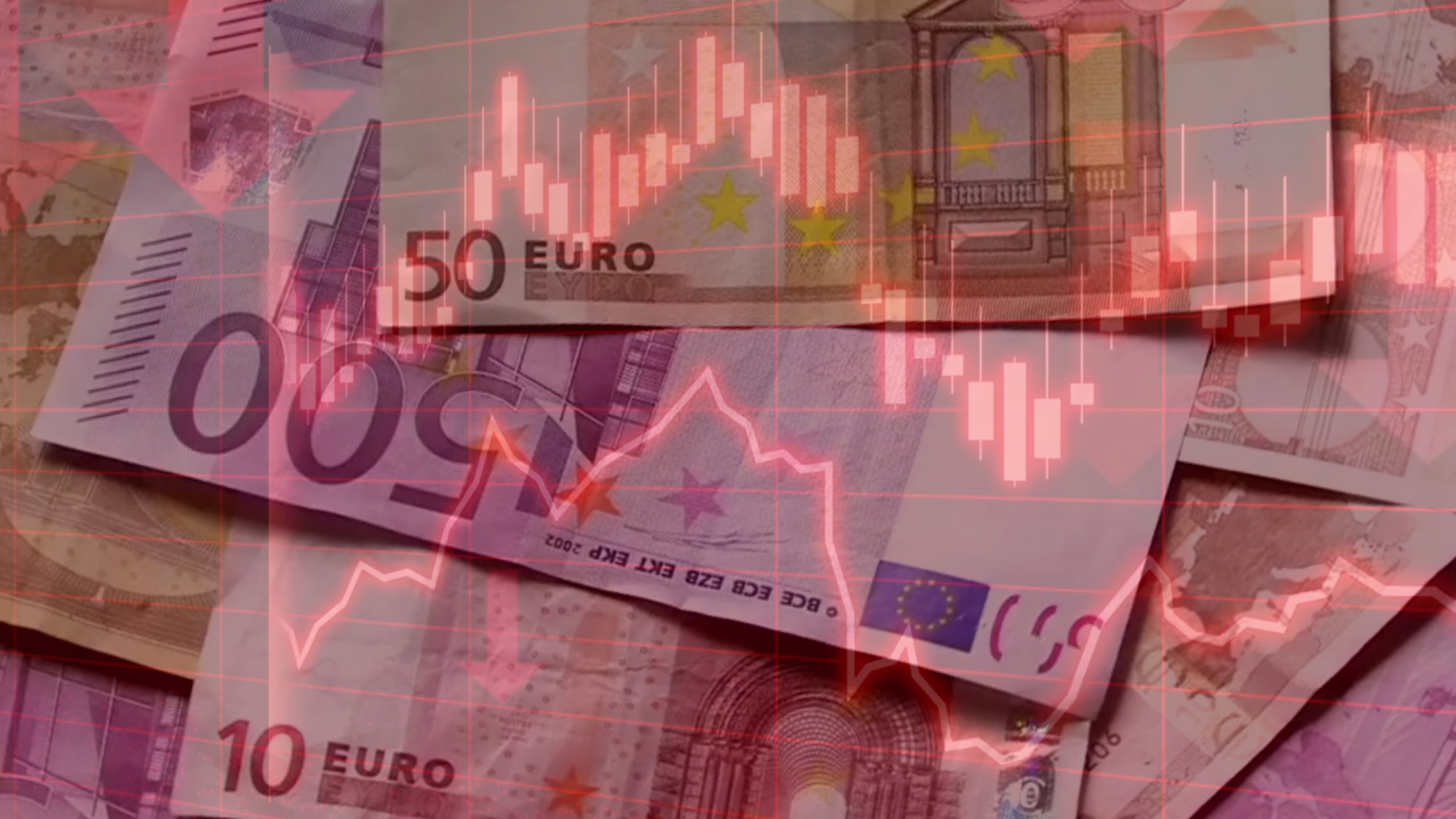 Euros on red chart backdrop
