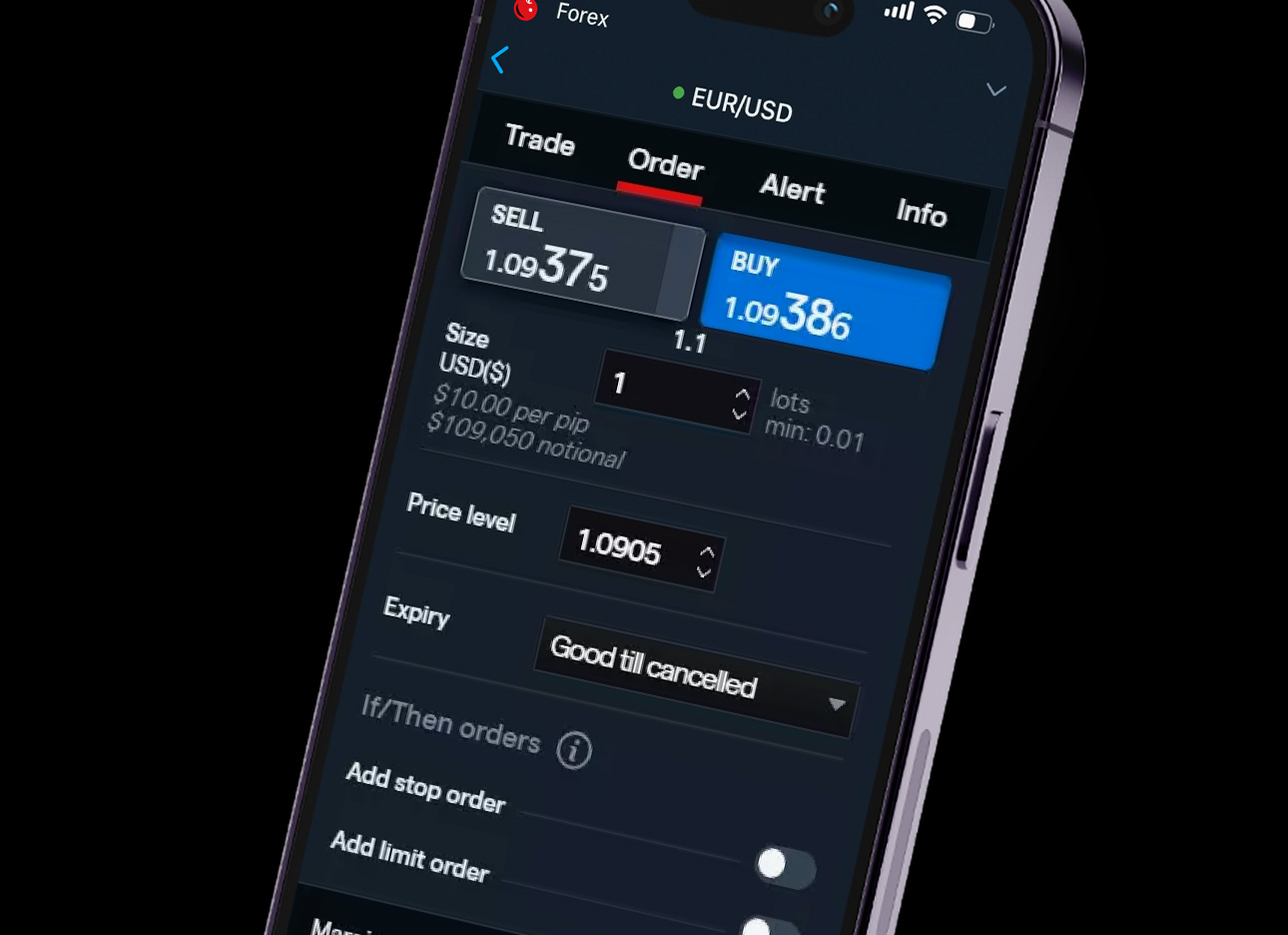 phone showing tastyfx platform