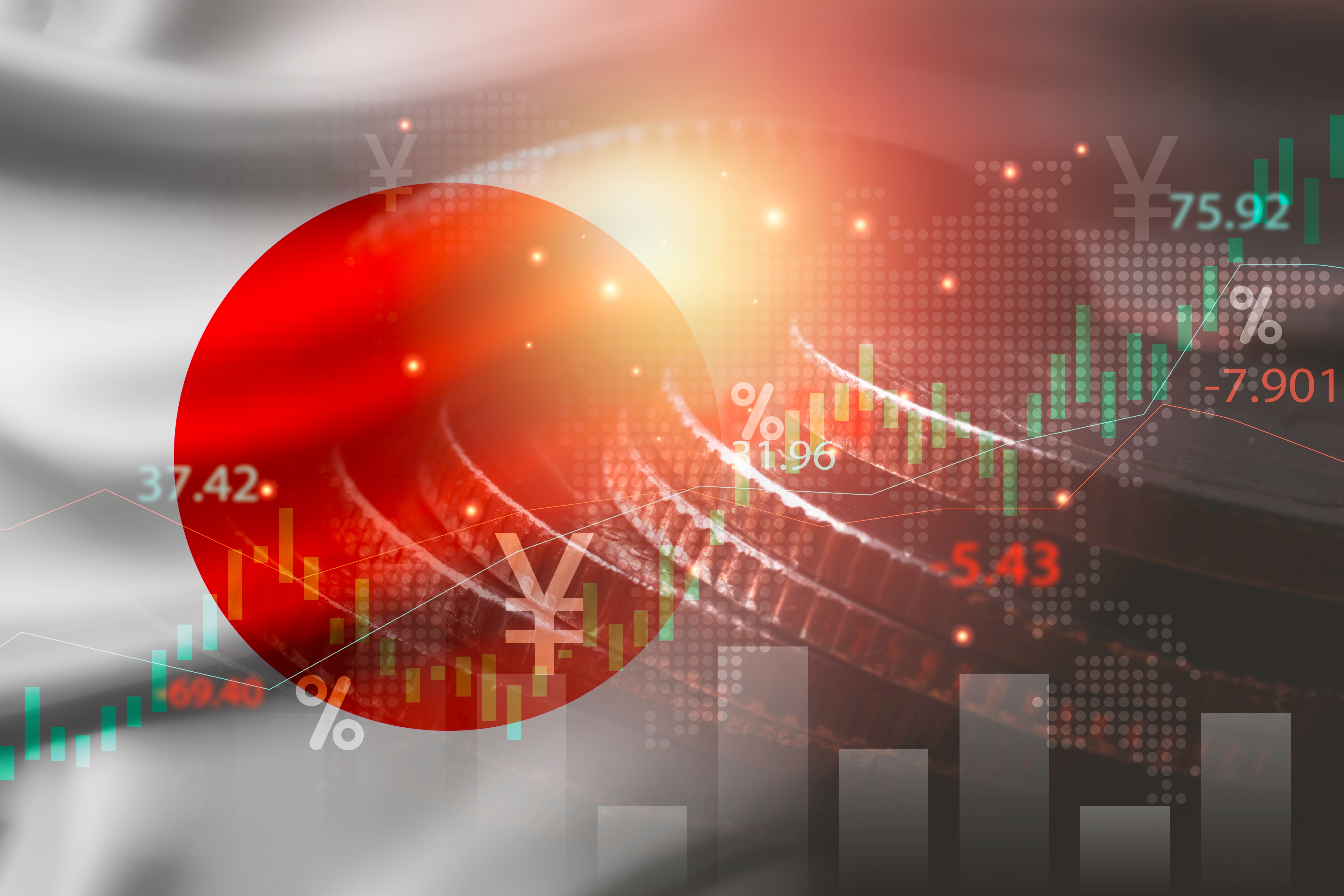 Japanese flag with graph overlaid