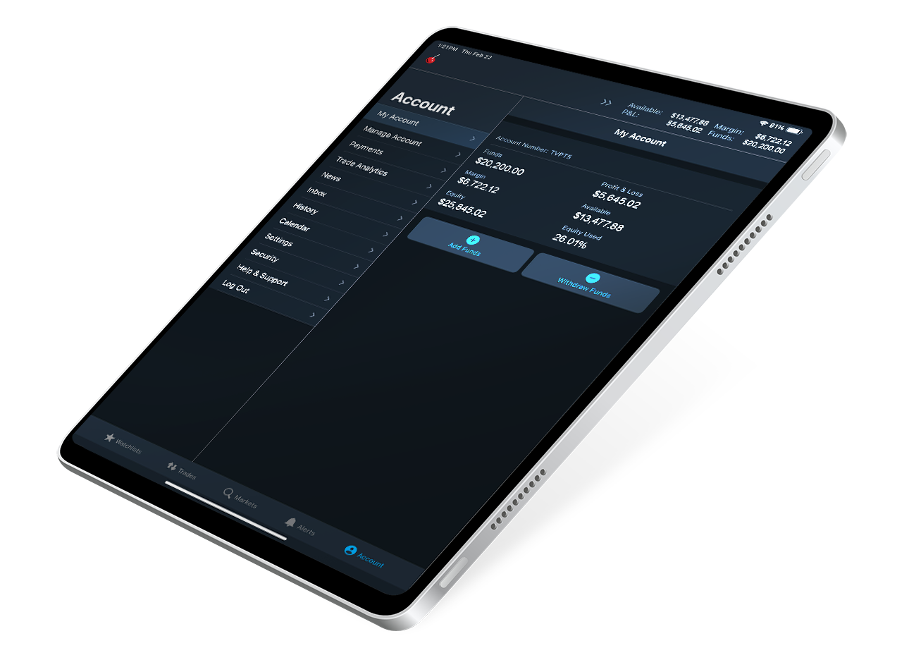 mobile account screen on tastyfx
