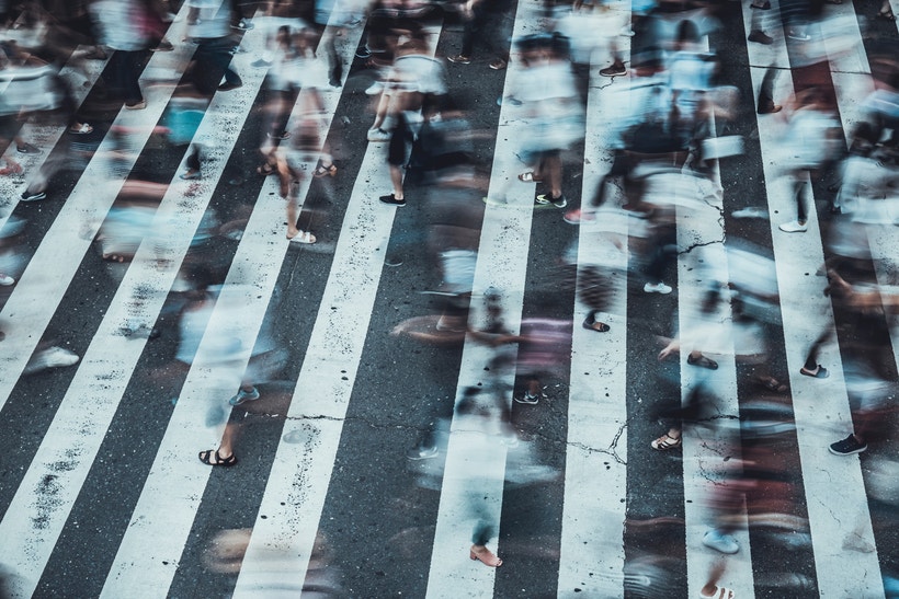 crosswalk with walkers