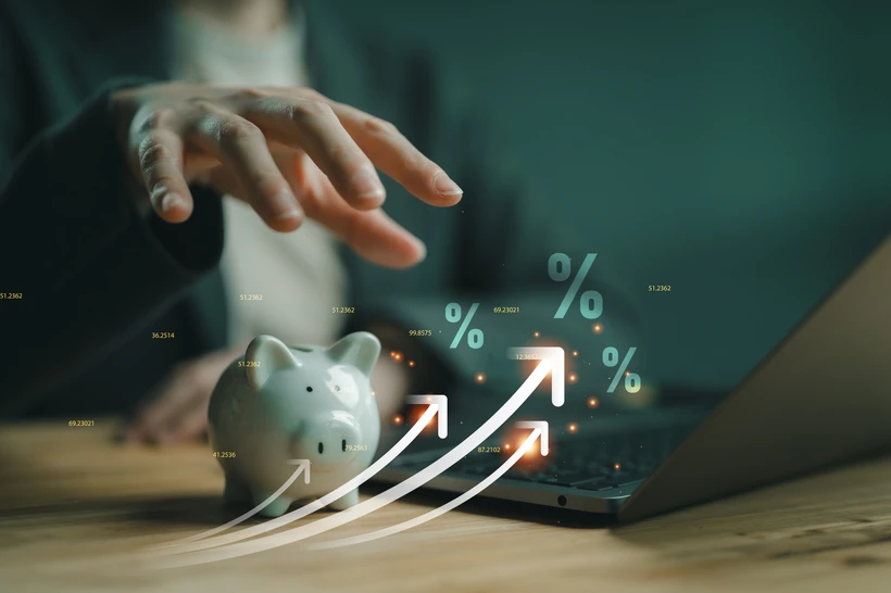 Piggy bank and percentages overlaid