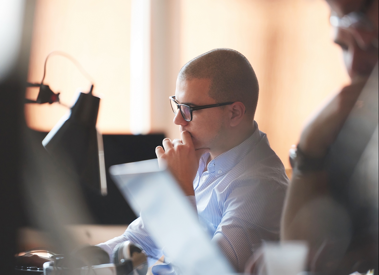 Man looking at a computer