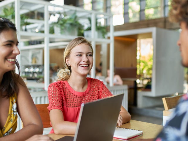 Students talking to their instructor during an intensive language class