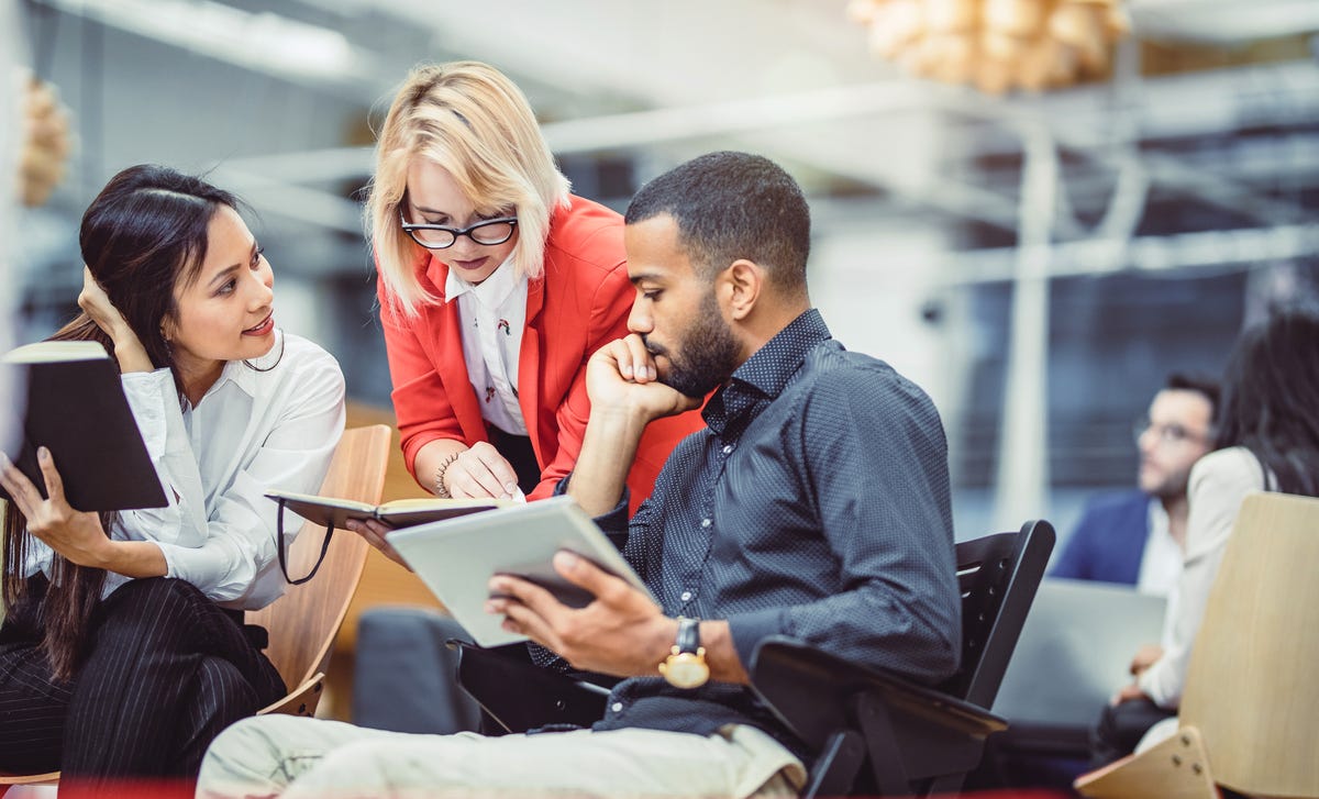 Group of students checking their notes during their business course with Berlitz Algeria