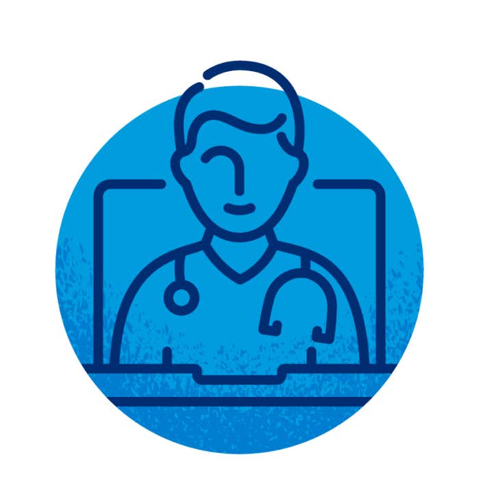 Blue colored doctor illustration indicating find a doctor in St. Luke's Health Plan's network.