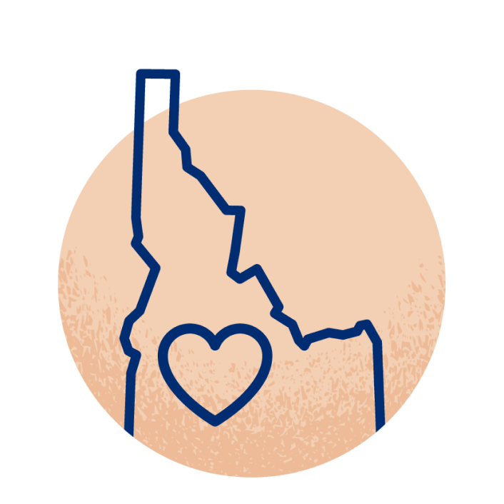 The state of Idaho with a heart in the middle illustration indicating find St. Luke's Health Plan in-network care in Idaho.
