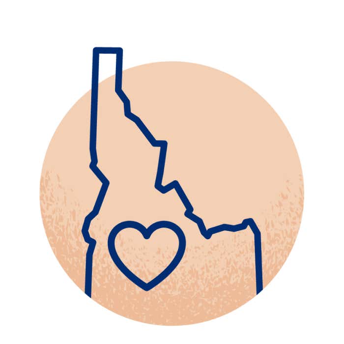 The state of Idaho with a heart in the middle illustration indicating find St. Luke's Health Plan in-network doctors in Idaho.