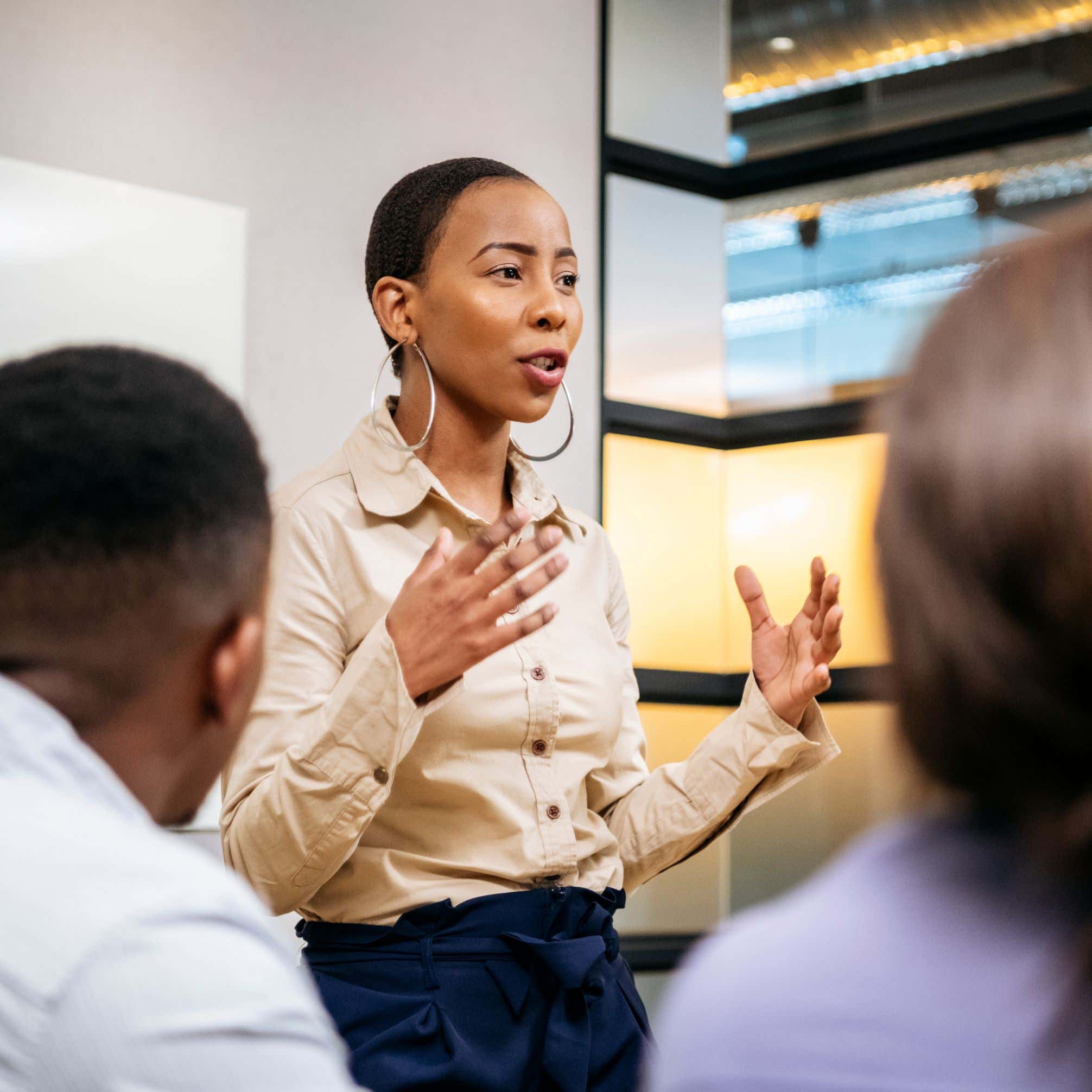 Woman giving presentation