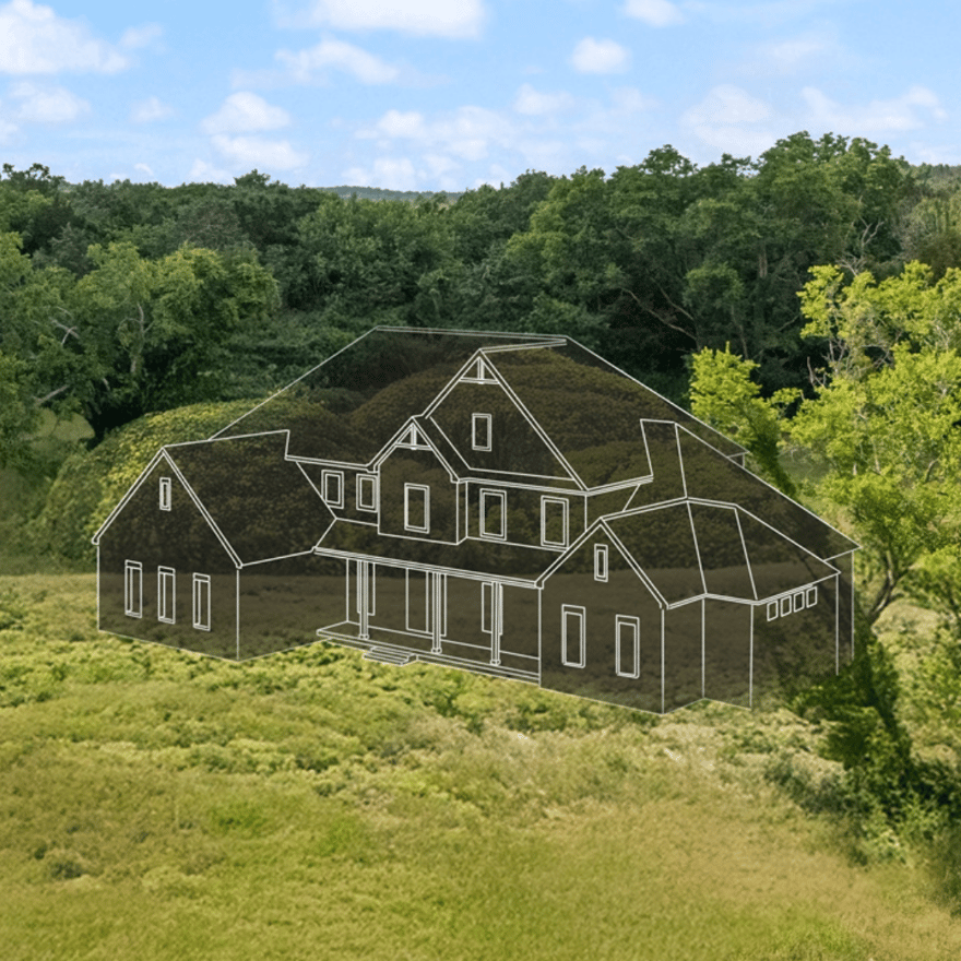 an outline of a home placed on forest land. 