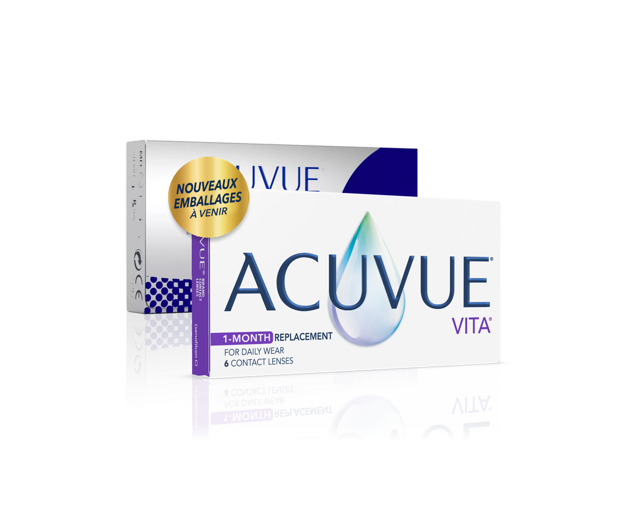 Anciennes et nouvelles images des boîtes ACUVUE[^MD] VITA[^MD] côte à côte