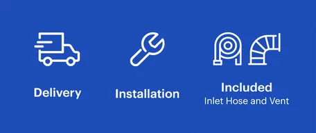 Washing machine delivery, installation and included Inlet hose and venting kit.