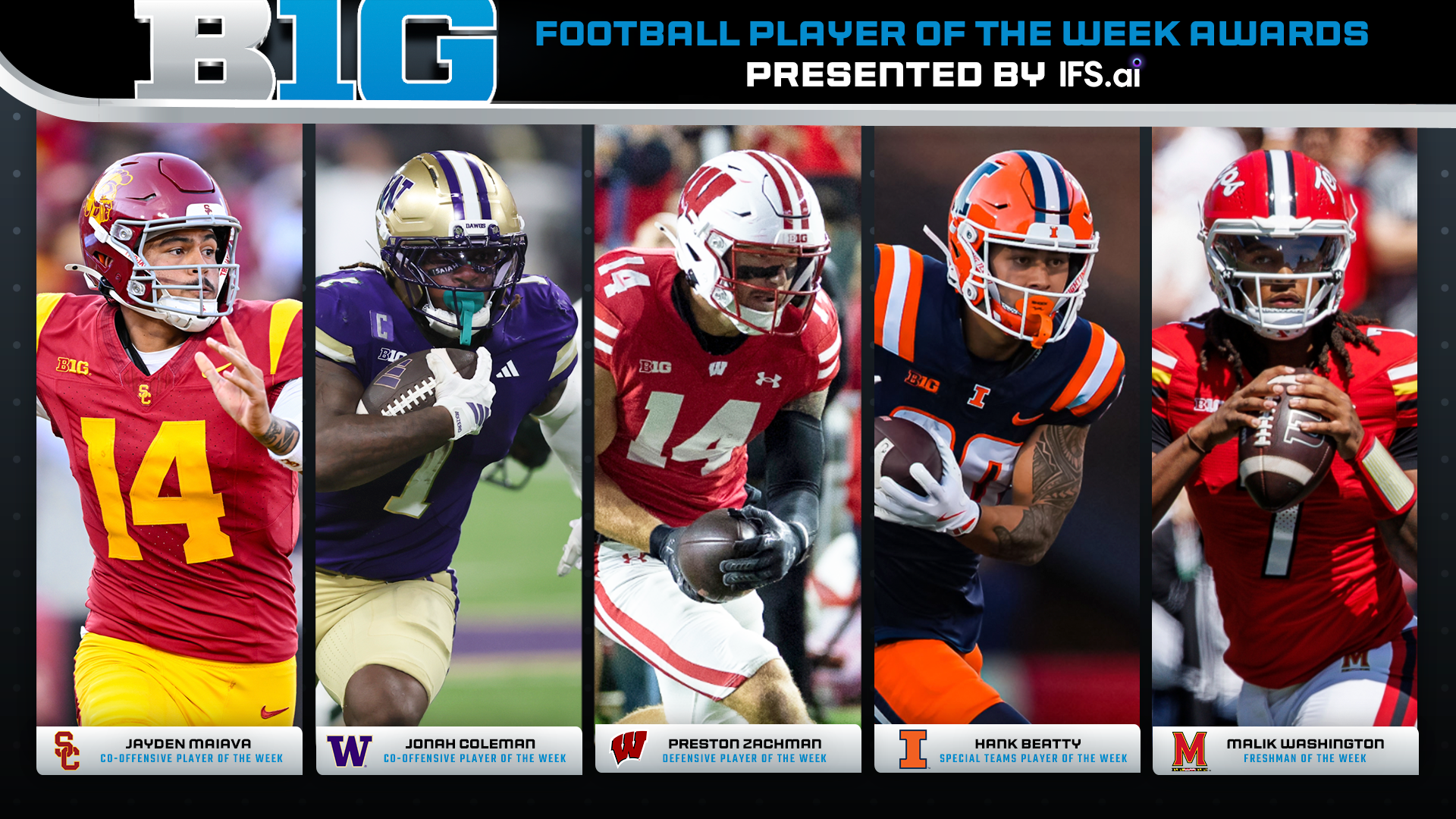 Illinois, Maryland, USC, Washington and Wisconsin Earn Weekly Football Honors