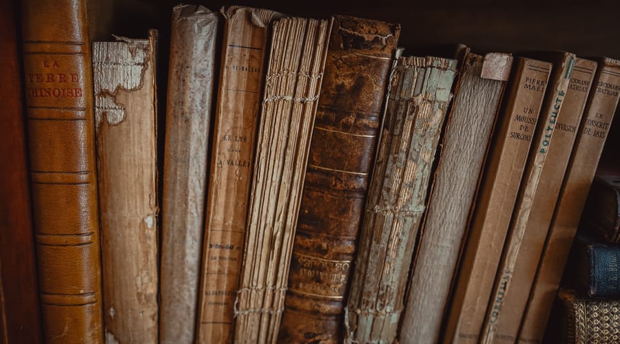 Libros viejos sobre palabras antiguas en diferentes idiomas.
