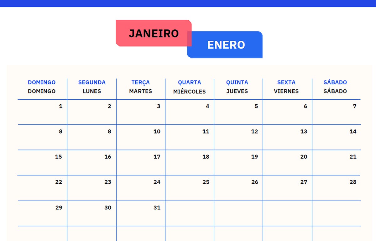 Calendario en portugués 2023