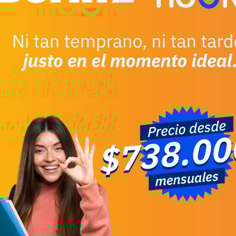 Mujer profesional proyectando confianza, junto al mensaje "Hablar inglés es el camino para llegar a un mejor futuro", en una pieza promocional de Berlitz.