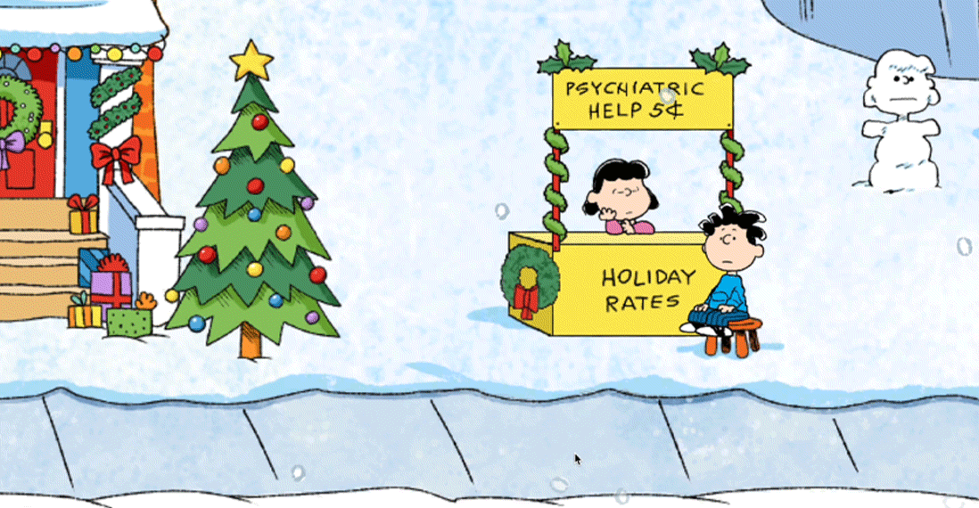 Lucy and other Peanuts characters in the Peanuts Digital Advent Calendar main scene