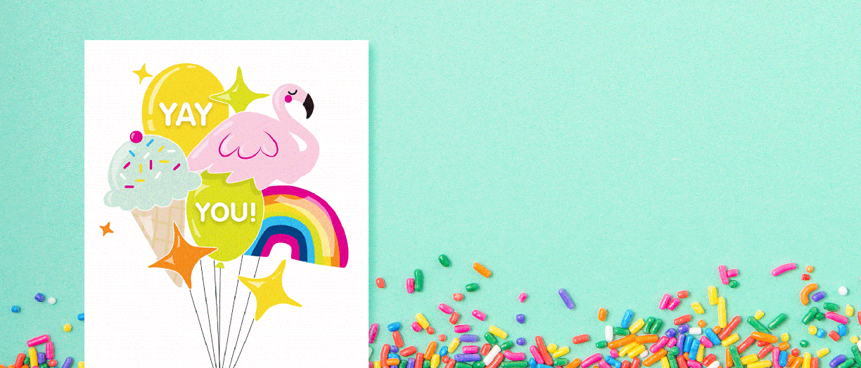 Birthday Creatacard on a sprinkled background
