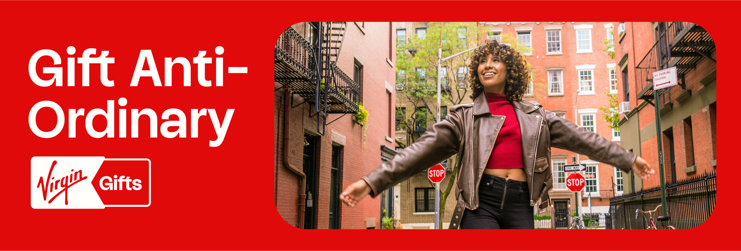 Virgin Experience Gifts logo and example of experiences like skydiving and more.