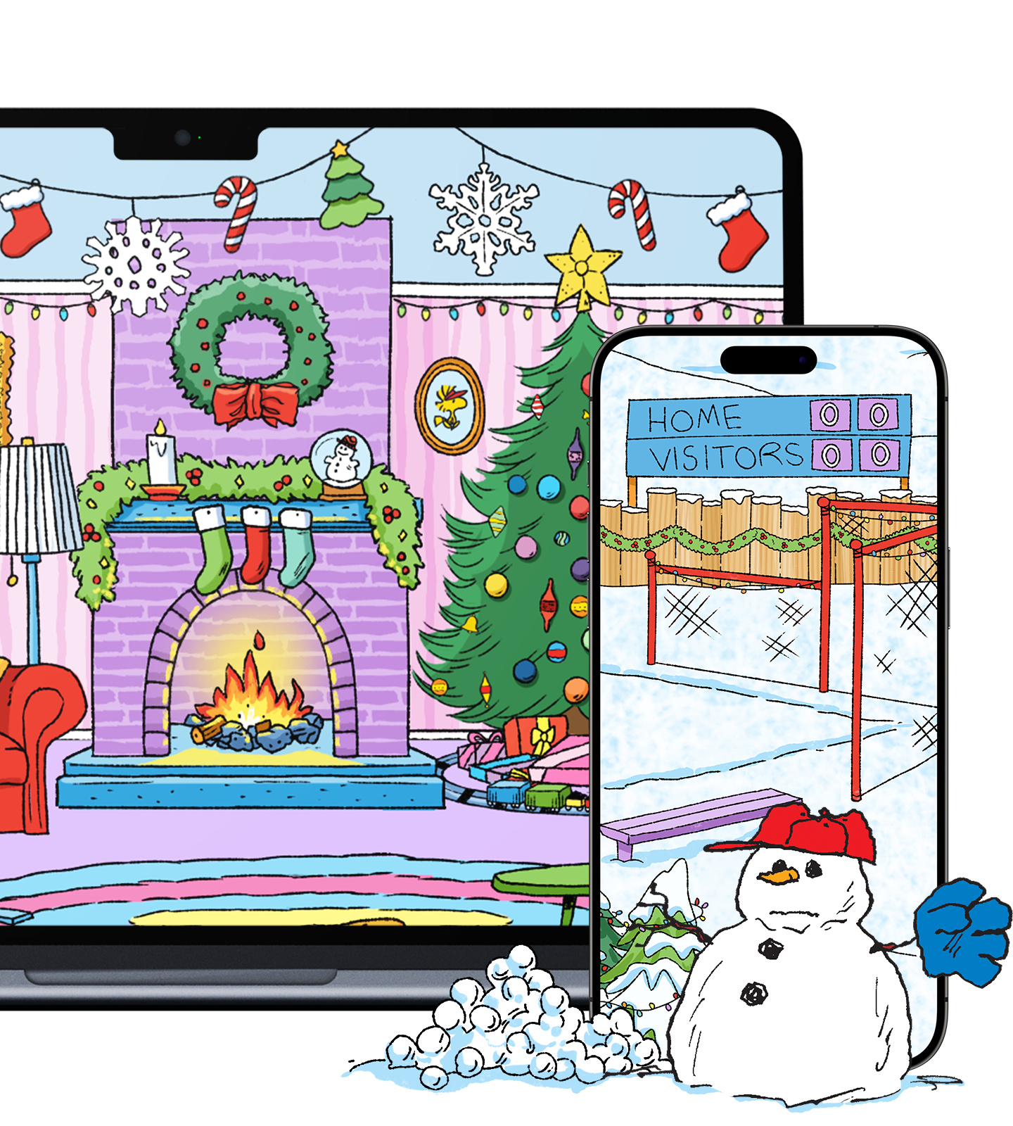 Peanuts Advent Calendar Main Scene in Desktop Computer and Mobile Phone