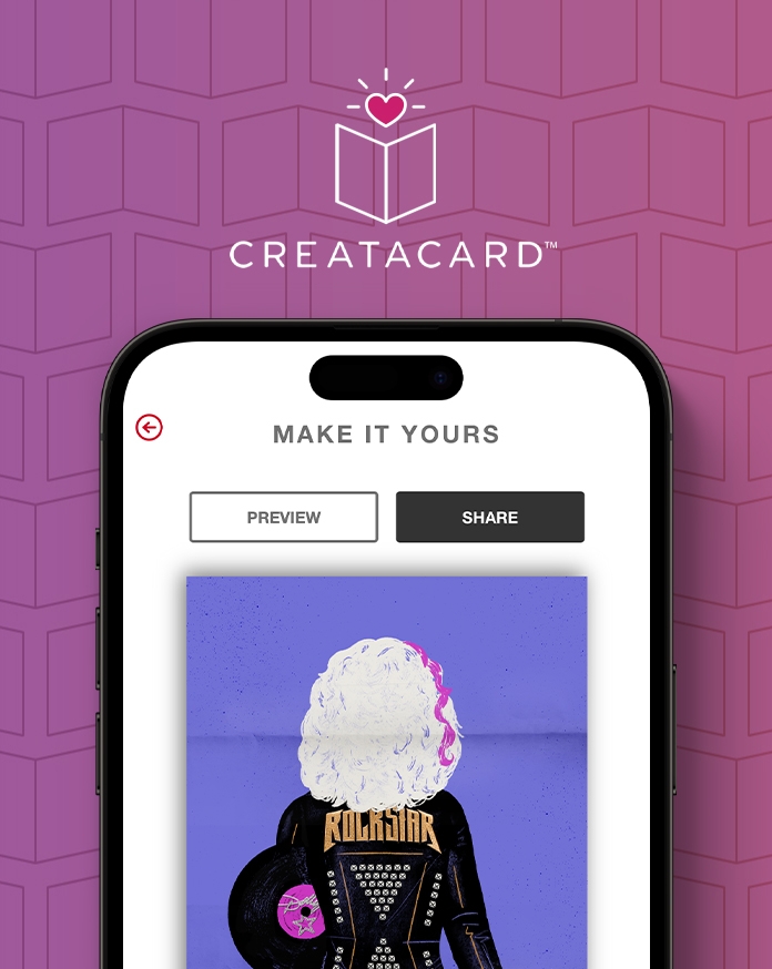 Image of the Creatacard builder in the American Greetings Ecards App, in a mobile device.