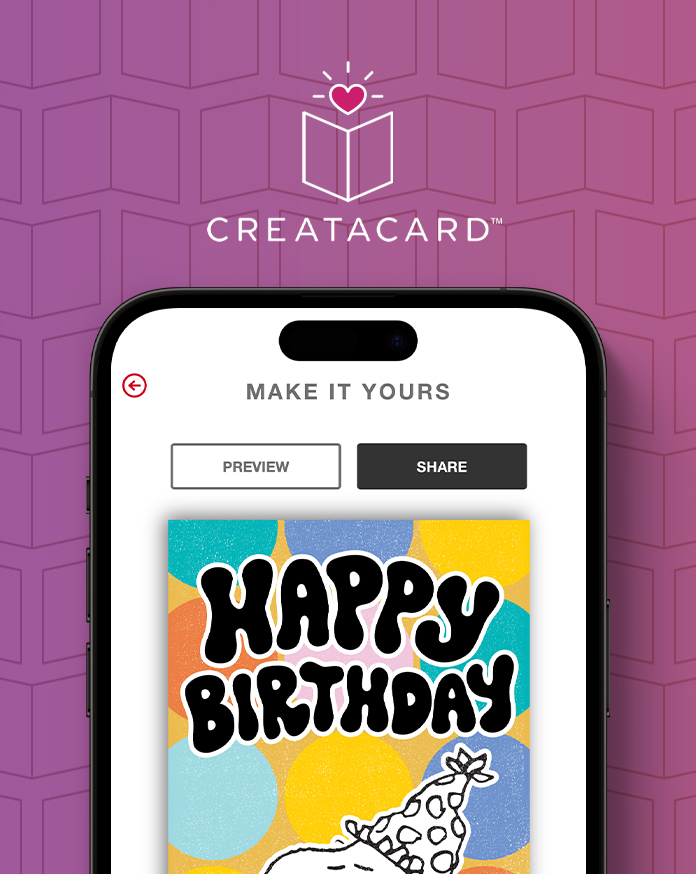 Image of the Creatacard builder in the American Greetings Ecards App, in a mobile device.