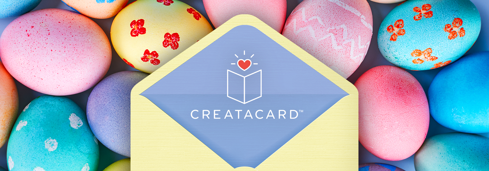 Creatacard logo in an envelope with Easter eggs