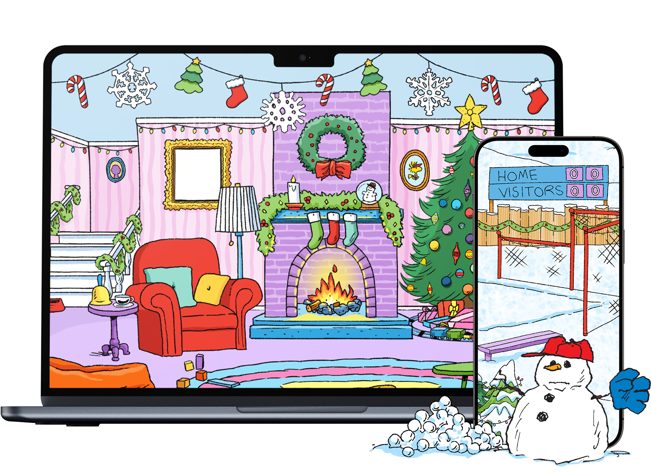 Peanuts Advent Calendar Main Scene in Desktop Computer and Mobile Phone