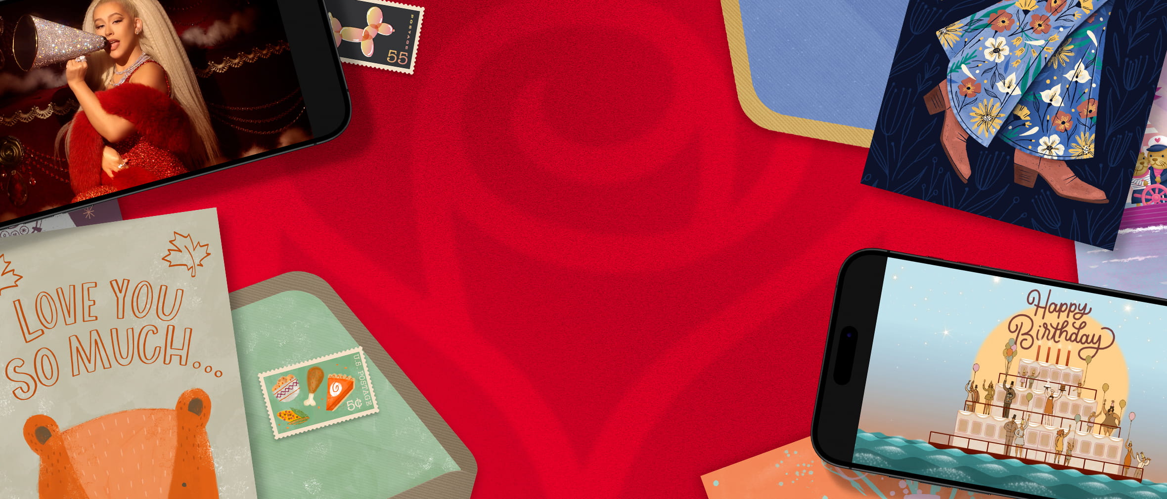 Variety of seasonal fall products on the red AG logo.