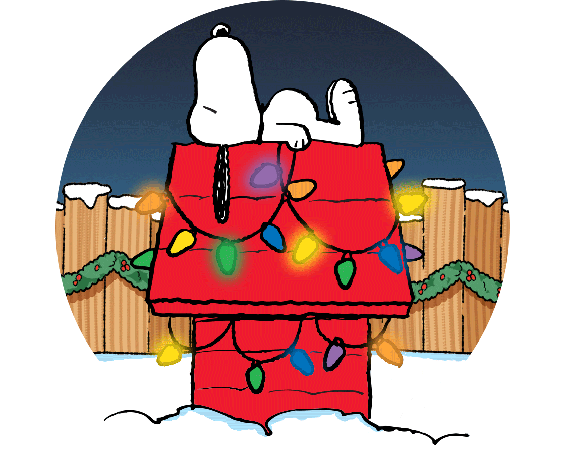 Snoopy on top of doghouse